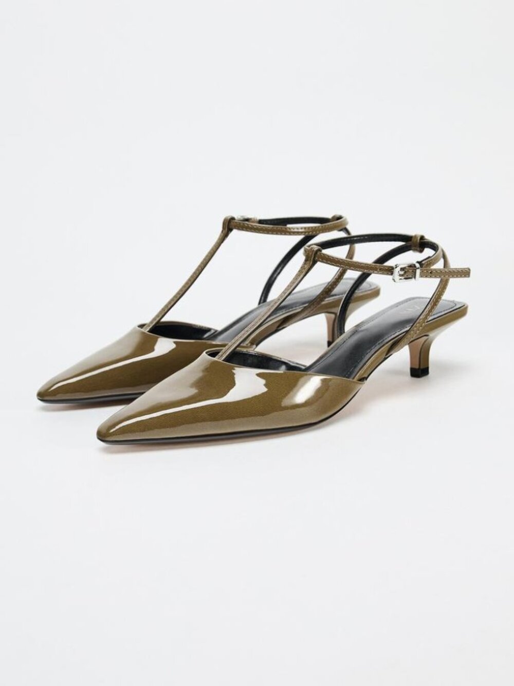 Zara Women's Kitten Heel Slingback Shoes Olive Green NWT Size 6 Chic Minimalist - Picture 6 of 7